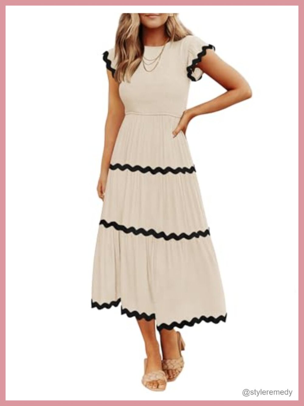 Smocked Flowy Midi Dress Short Flutter Sleeve Casual Vacation